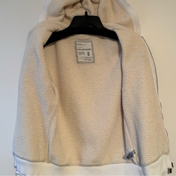 Aeropostale White Hoodie Blue Logo Full Zip Faux Lined Size Medium - Picture 7 of 15